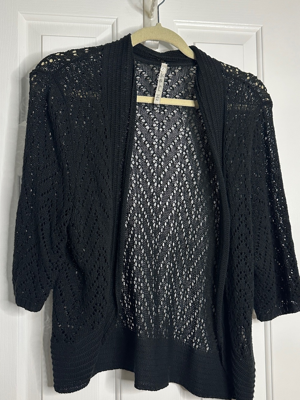 Leo & Nicole Black Open-Front Crochet Cardigan